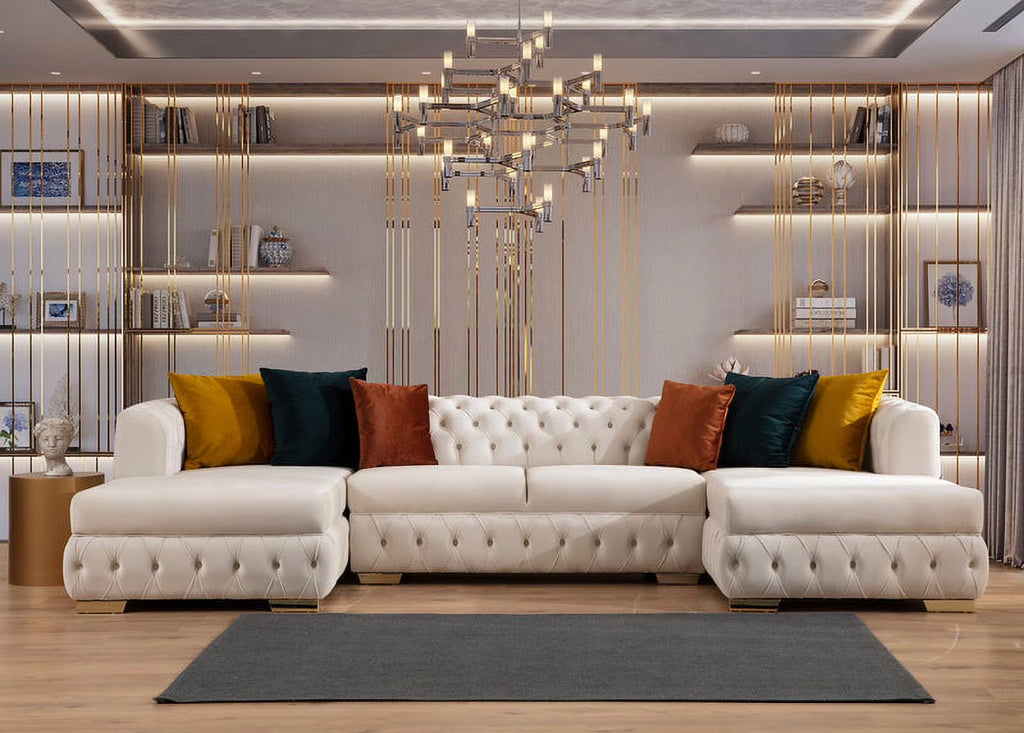 Ivory Velvet Double Chaise Sectional M857689