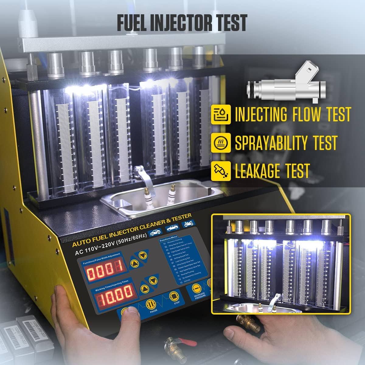 6 Cylinder Ultrasonic Fuel Injector Cleaner and Tester 110V/220V K5706