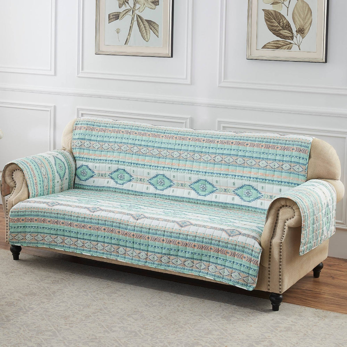 Turquoise Reversible Sofa Couch Protector K844