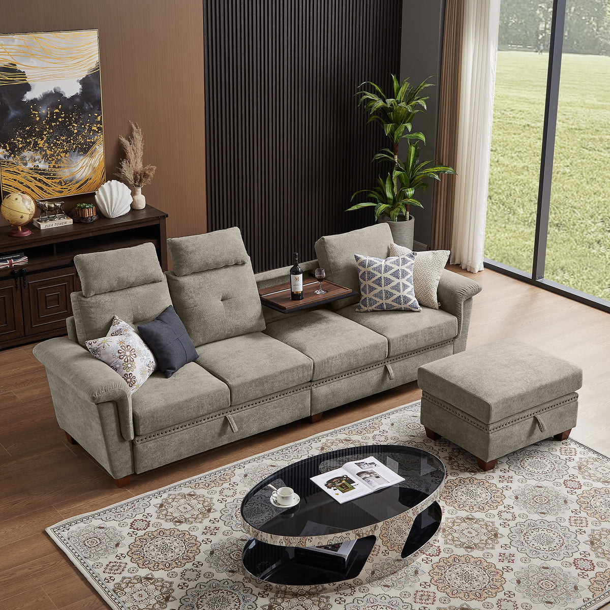 Light Gray L-shaped Sectional Sofa with Ottoman G26441