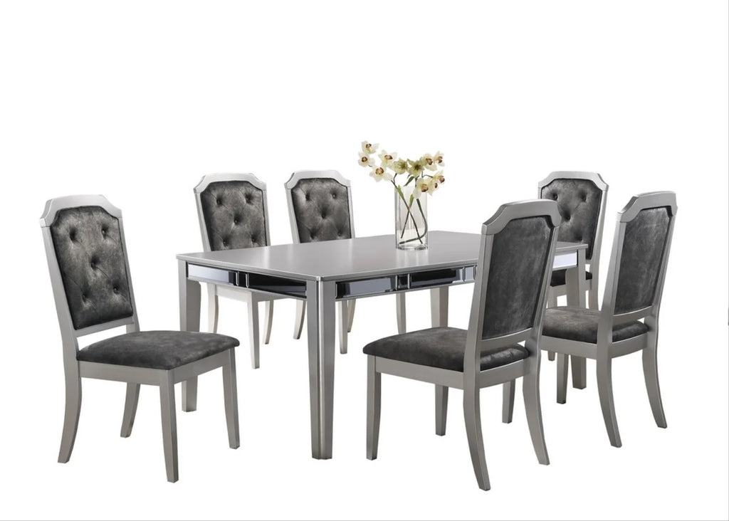 Grey Silver Dining Table Set for 6 C45680