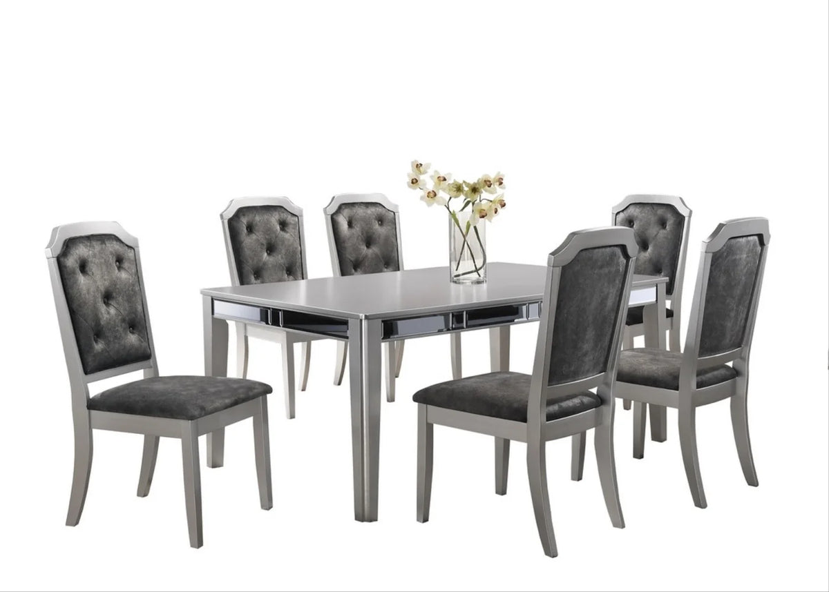 Grey Silver Dining Table Set for 6 C45680