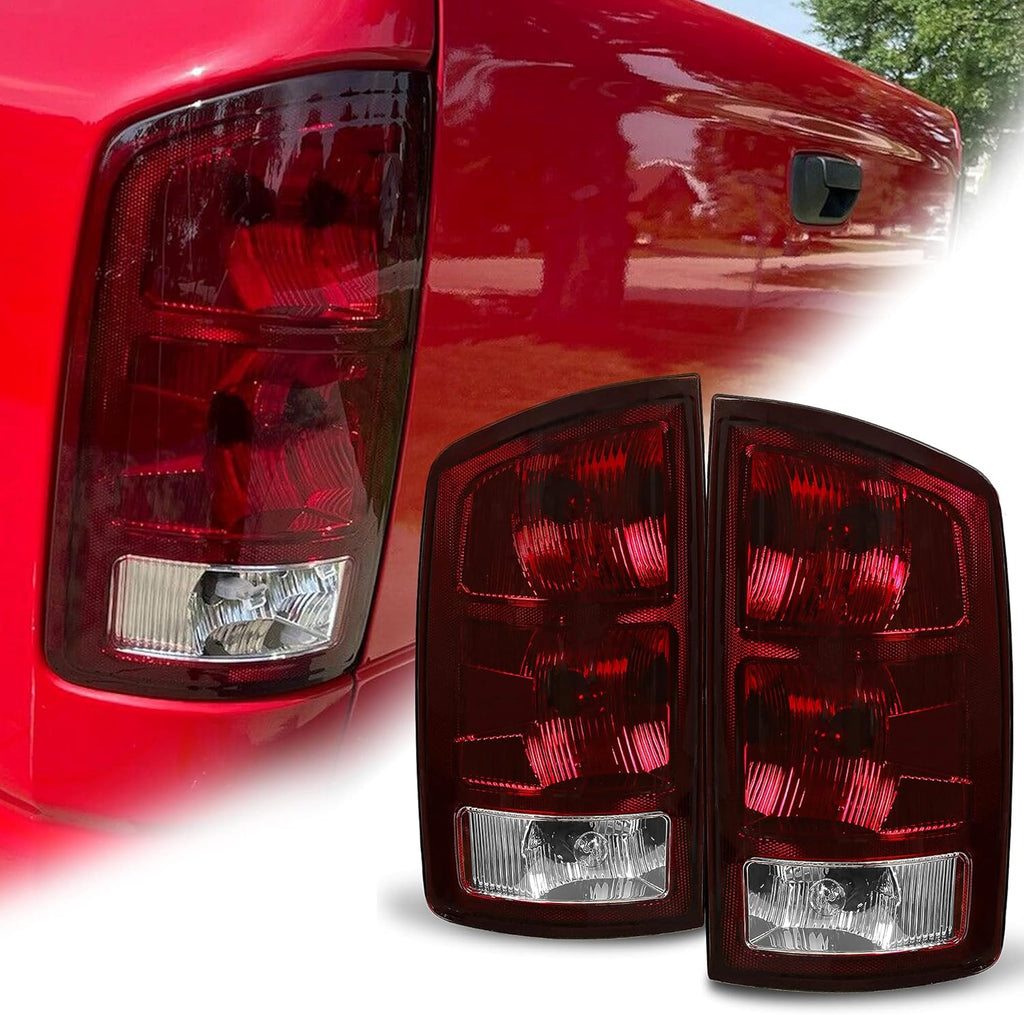 Pair Tail Light Compatible with 2002-2006 Dodge Ram 1500 / 2003-2006 Ram 2500 3500 Taillight Turn Signal Light Replacement (Red Smoked) Pack of 2 M964