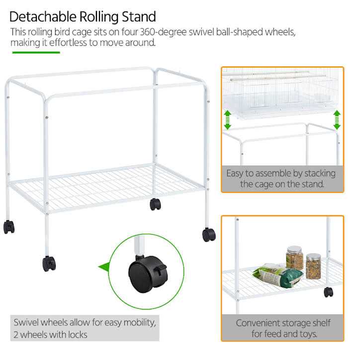 47 Bird Cage with Slide-Out Tray and Rolling Stand Q116