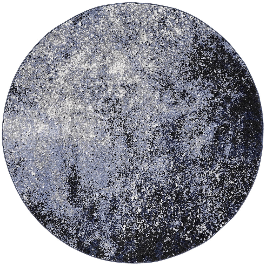 Light Blue Black Round Area Rug E938