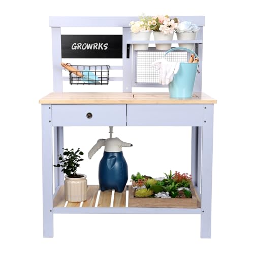 Wooden Outdoor Potting Bench Table with Sink Y530664