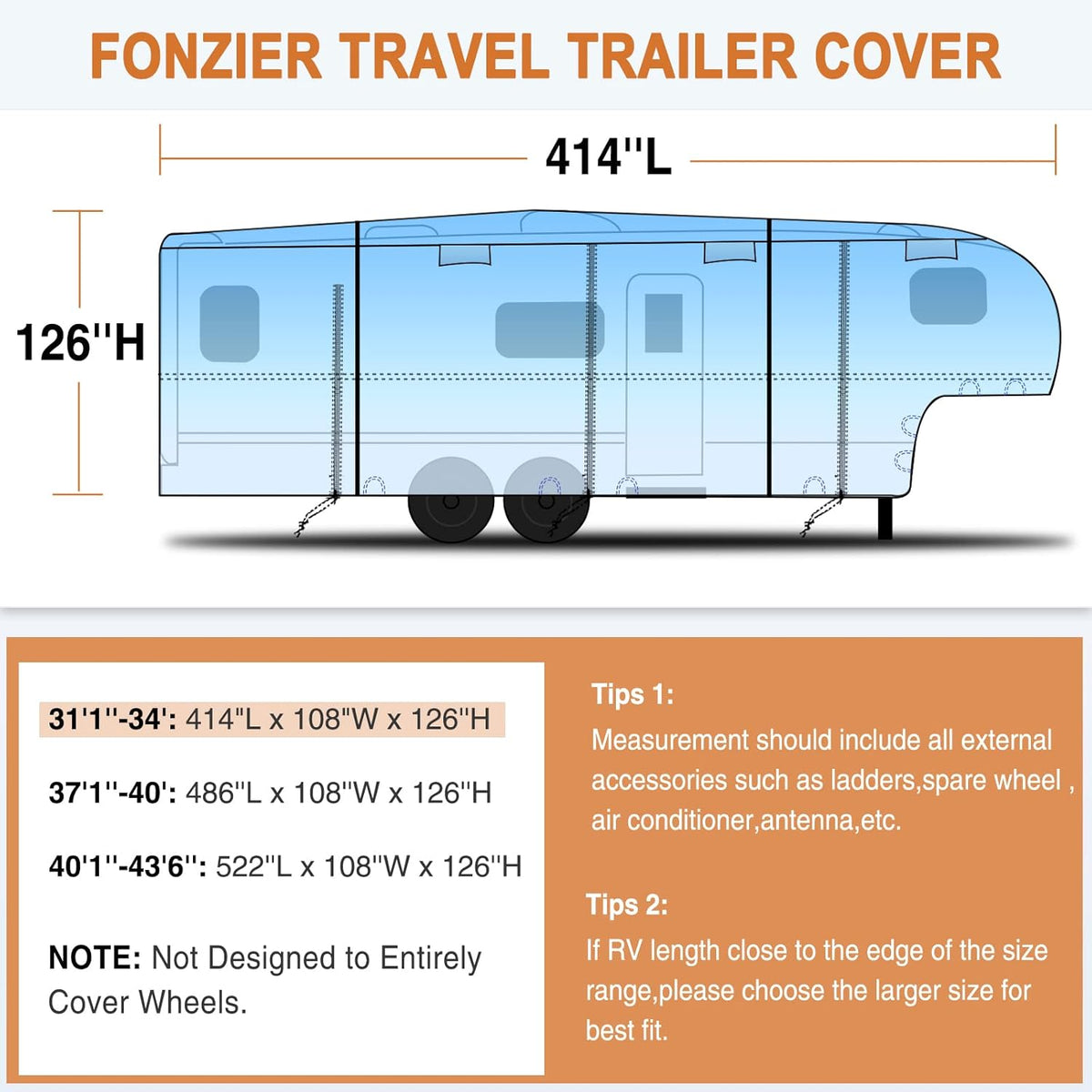 5 Layers 5th Wheel RV Cover Heavy Duty Camper Cover C617310