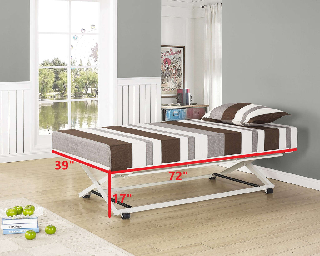Twin Size White Metal Platform Bed with Pop-up Trundle W48923