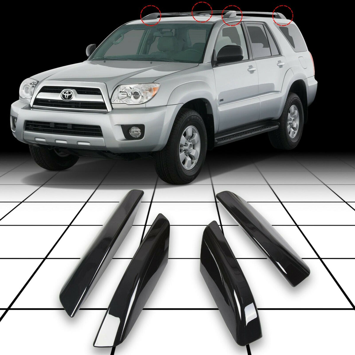 4Pcs Roof Rack Bar Rail End Cover Shell Cap For 2003-2009 Toyota 4Runner 4-Door A2705