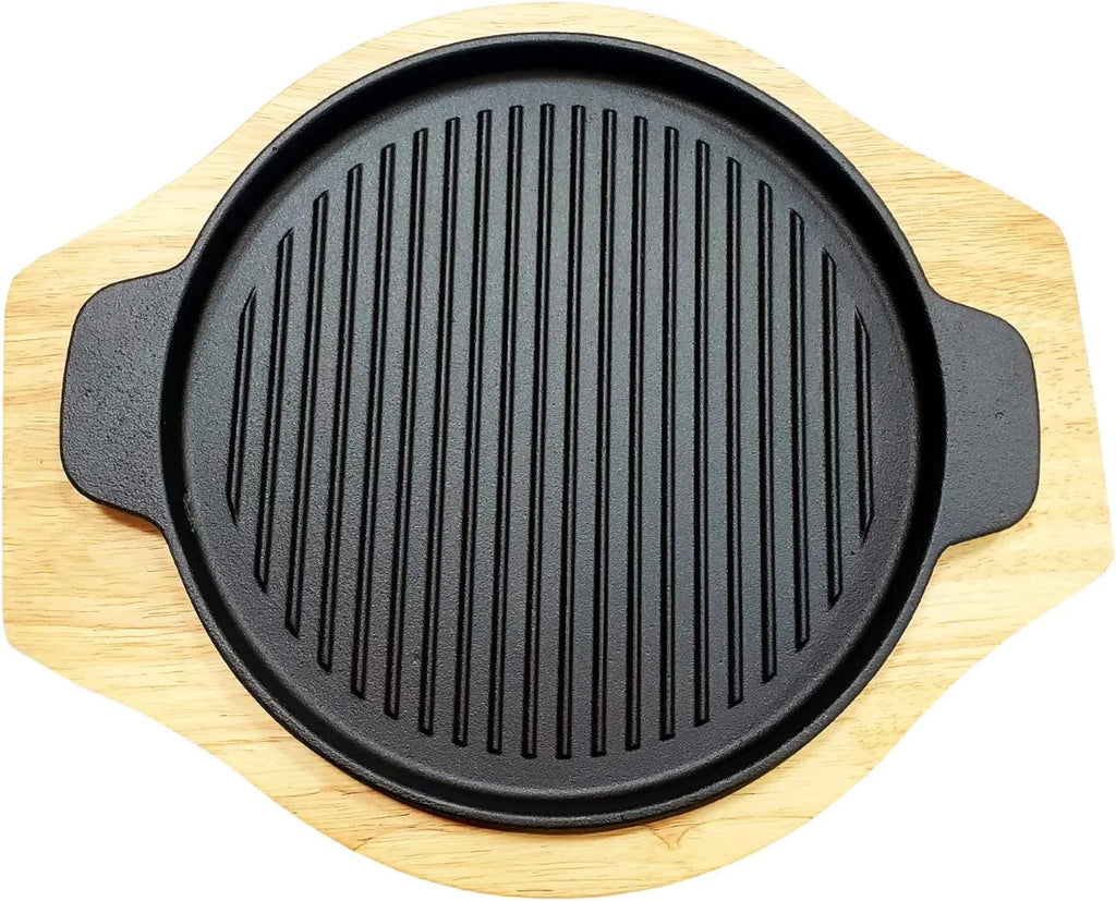 Cast Iron Grill Set with Rubber Wood Underliner Y2583