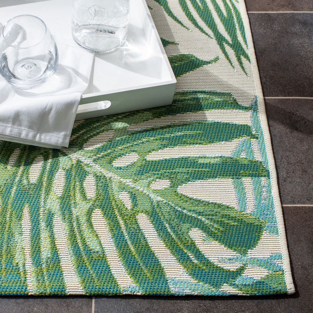 Green/Teal Tropical Palm Leaves Outdoor Area Rug X29689