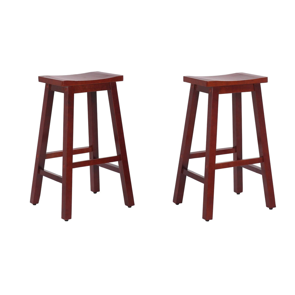 White Solid Wood Saddle Bar Stool, Set of 2 H377433
