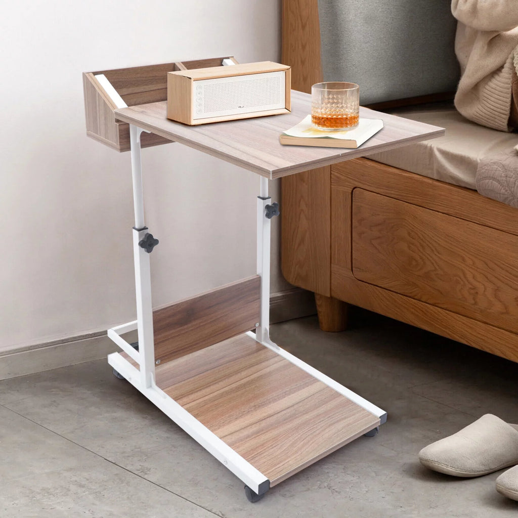 C Shaped Side Table with Storage & Wheels X47548