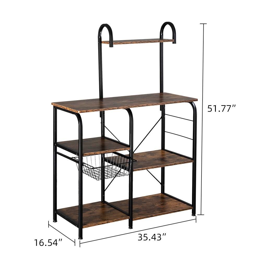4-Tier Kitchen Baker's Rack Storage Shelf with 10 Hooks Deep Brown N273