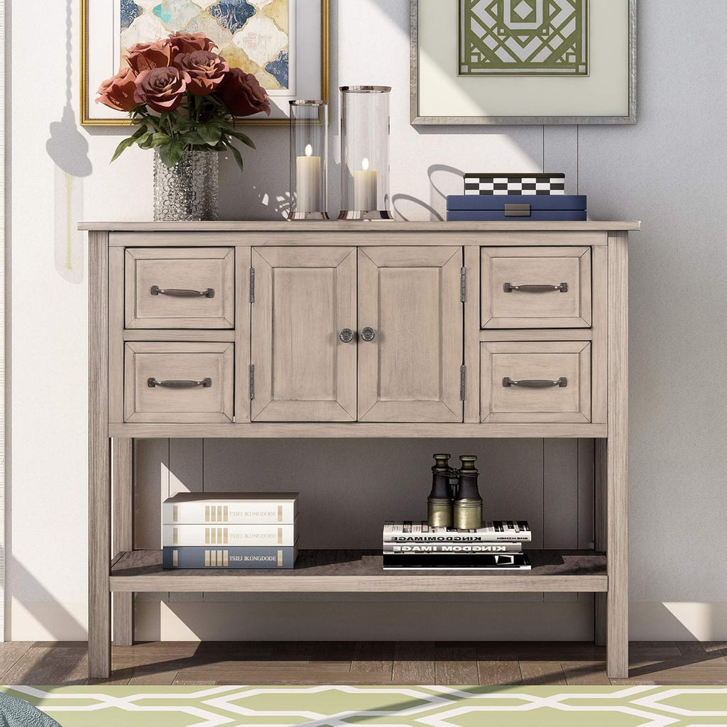 Solid Wood Console Table with 2 Drawers and 1 Cabinet Q857007