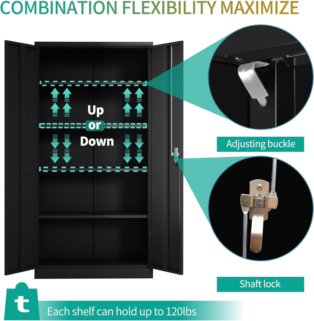 Black Lockable Metal Storage Cabinet with 4 Adjustable Shelves V300656