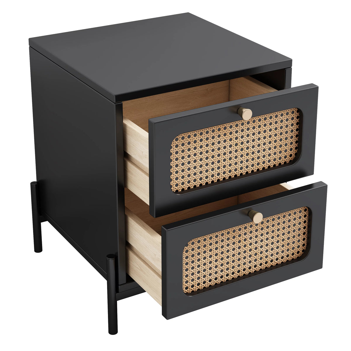 Black 2-Drawer Rattan Wood Side Table S461670