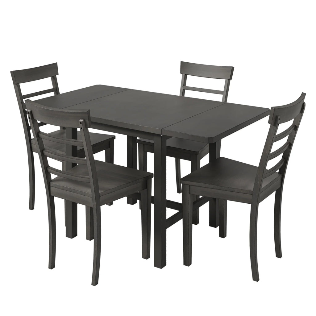 5-Piece Wood Drop Leaf Dining Table Set with 4 Chairs O22245