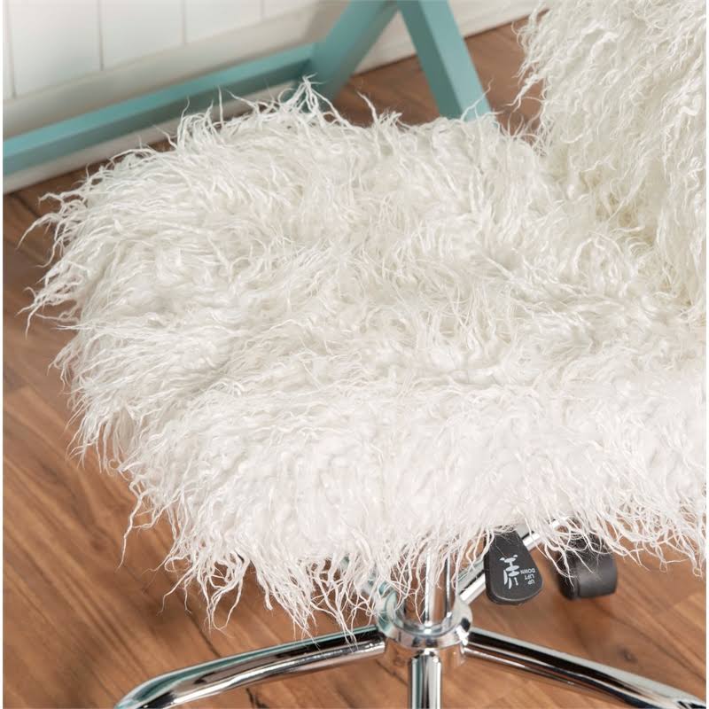 White Faux Flokati Armless Office Chair R2441