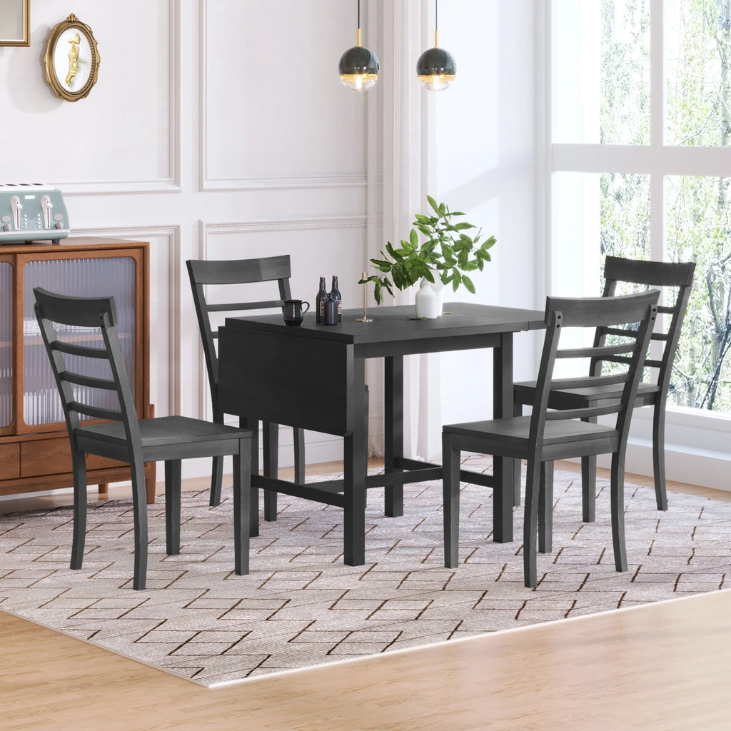 5-Piece Wood Drop Leaf Dining Table Set with 4 Chairs O22245