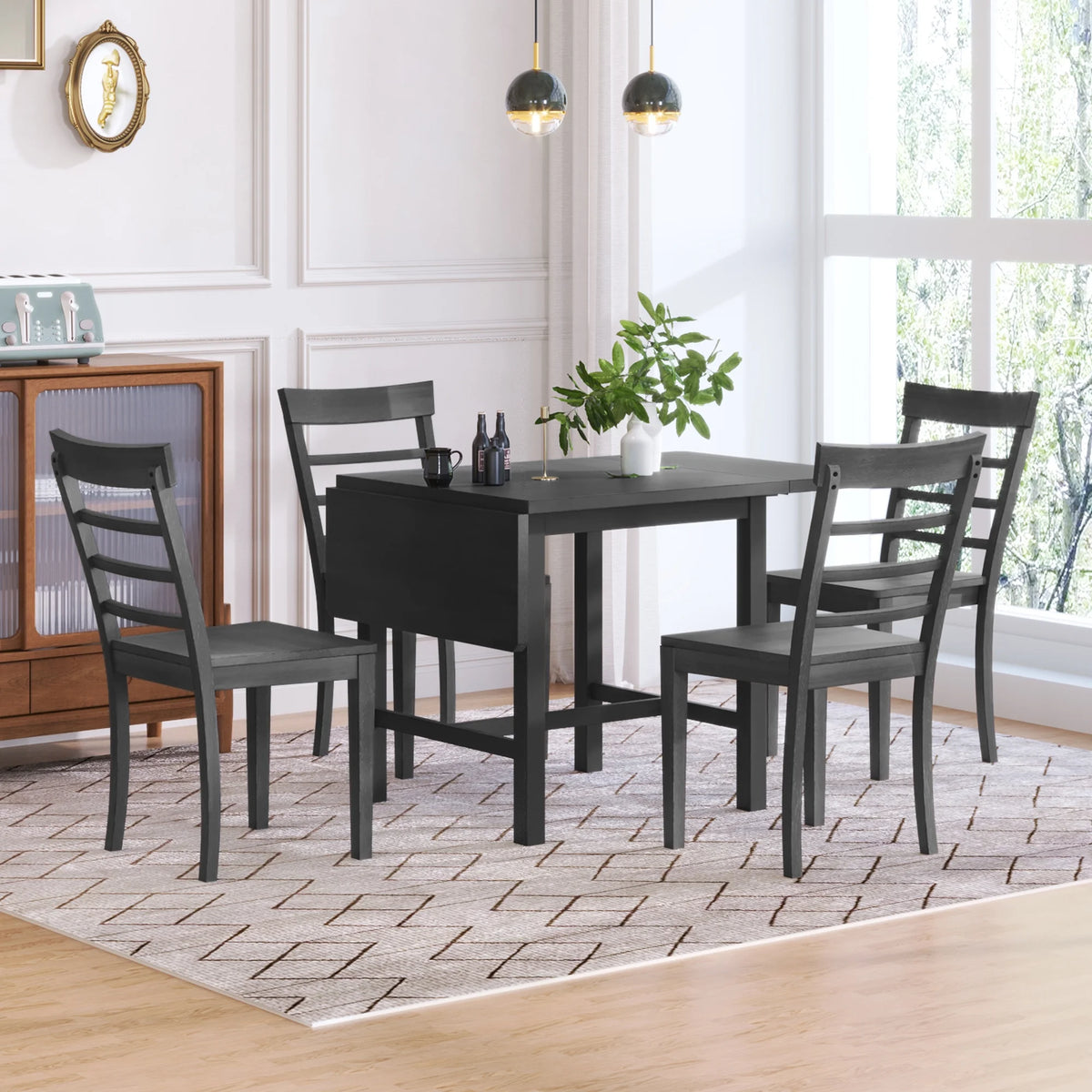 5-Piece Wood Drop Leaf Dining Table Set with 4 Chairs O22245