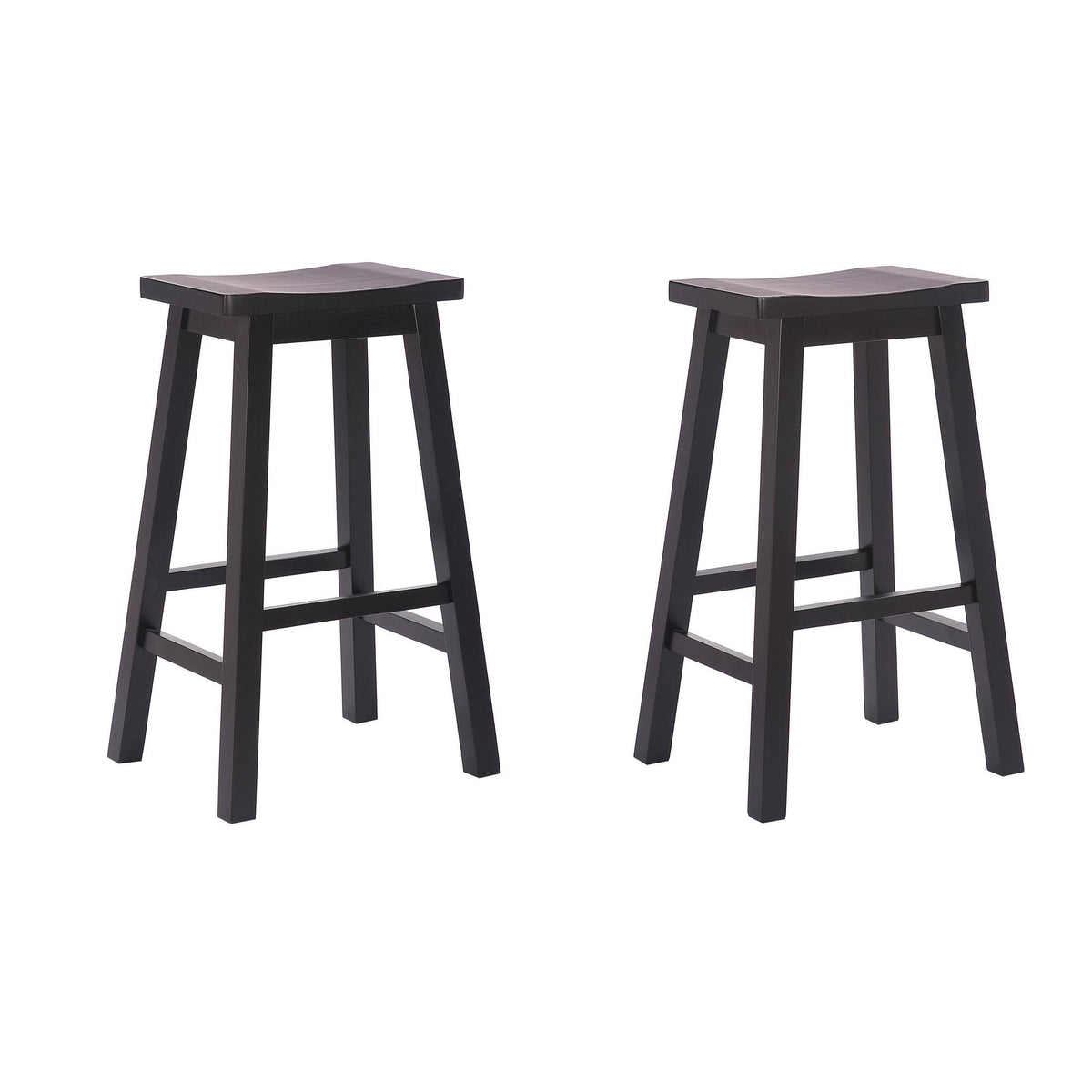 White Solid Wood Saddle Bar Stool, Set of 2 H377433