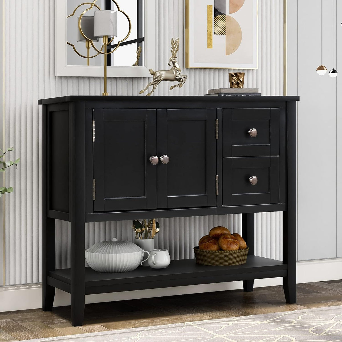 Solid Wood Console Table with 2 Drawers and 1 Cabinet Q857007