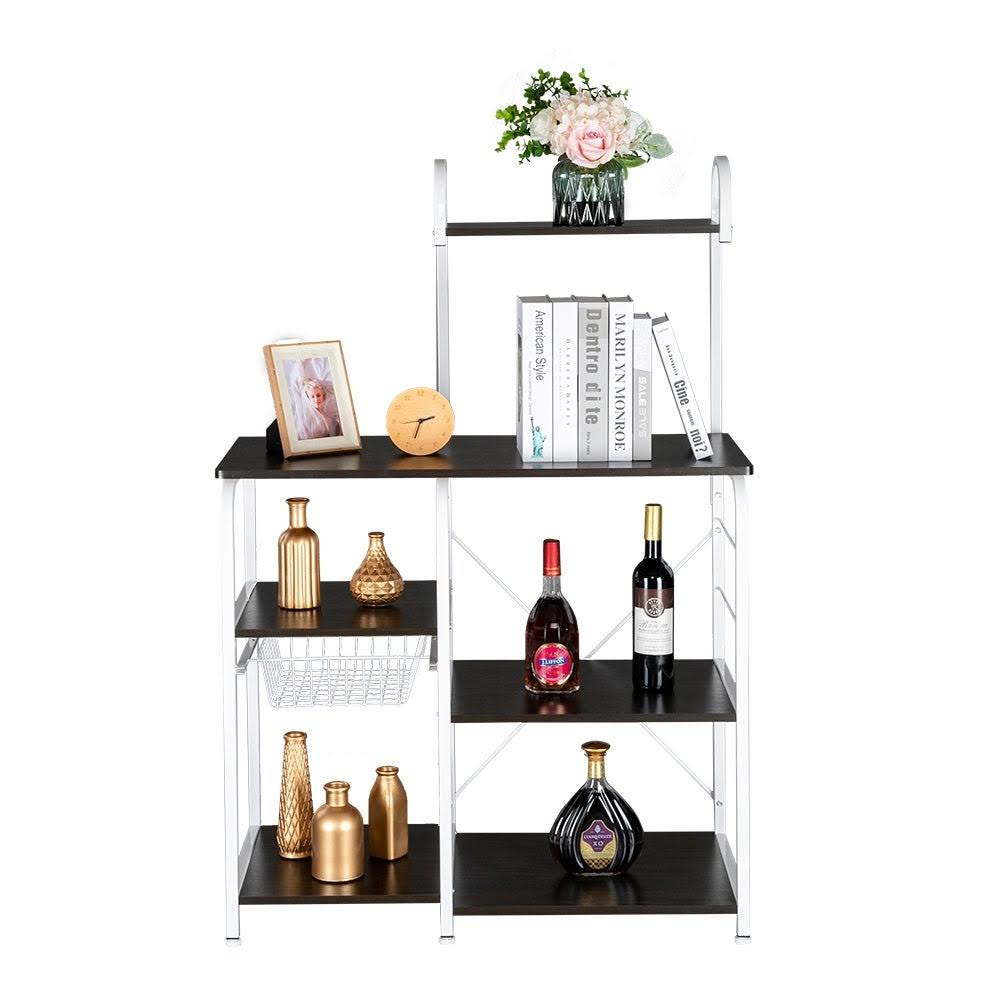 4-Tier Kitchen Baker's Rack Storage Shelf with 10 Hooks Deep Brown N273