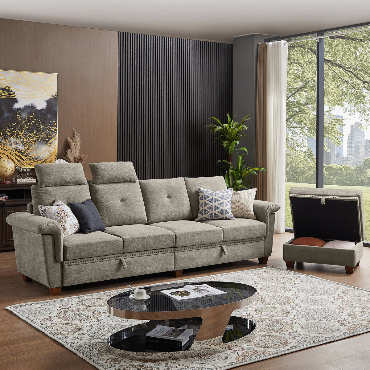 Light Gray L-shaped Sectional Sofa with Ottoman G26441