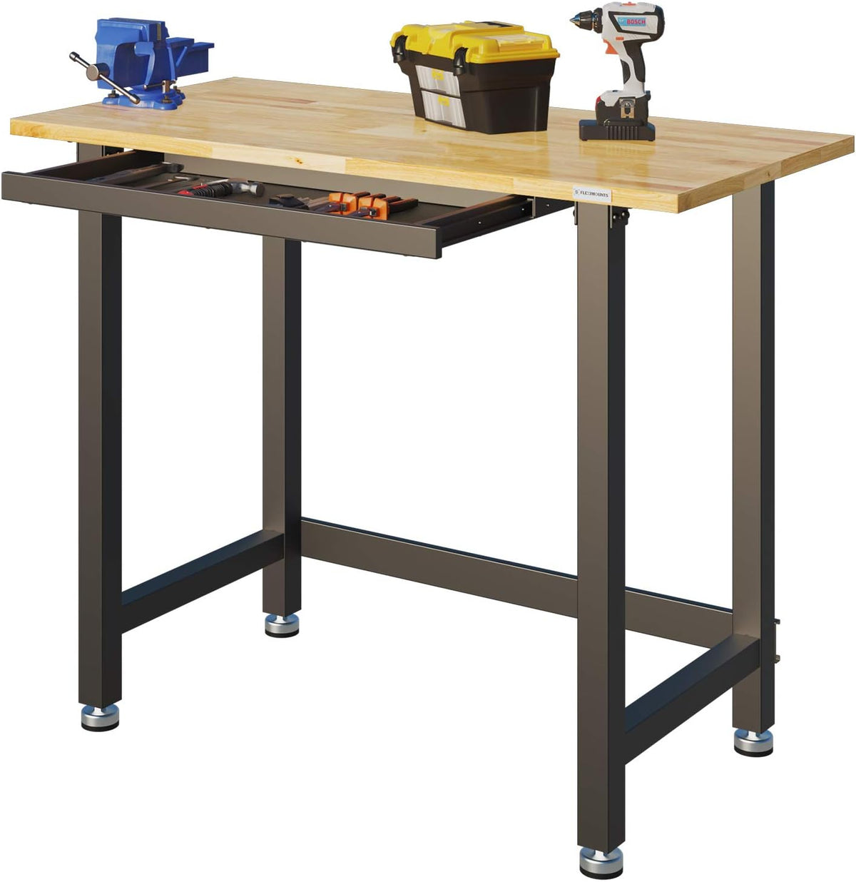 Work Bench with Drawer, 48 x 24 inch, Rubber Wood Top, Heavy-Duty Steel Frame X298852