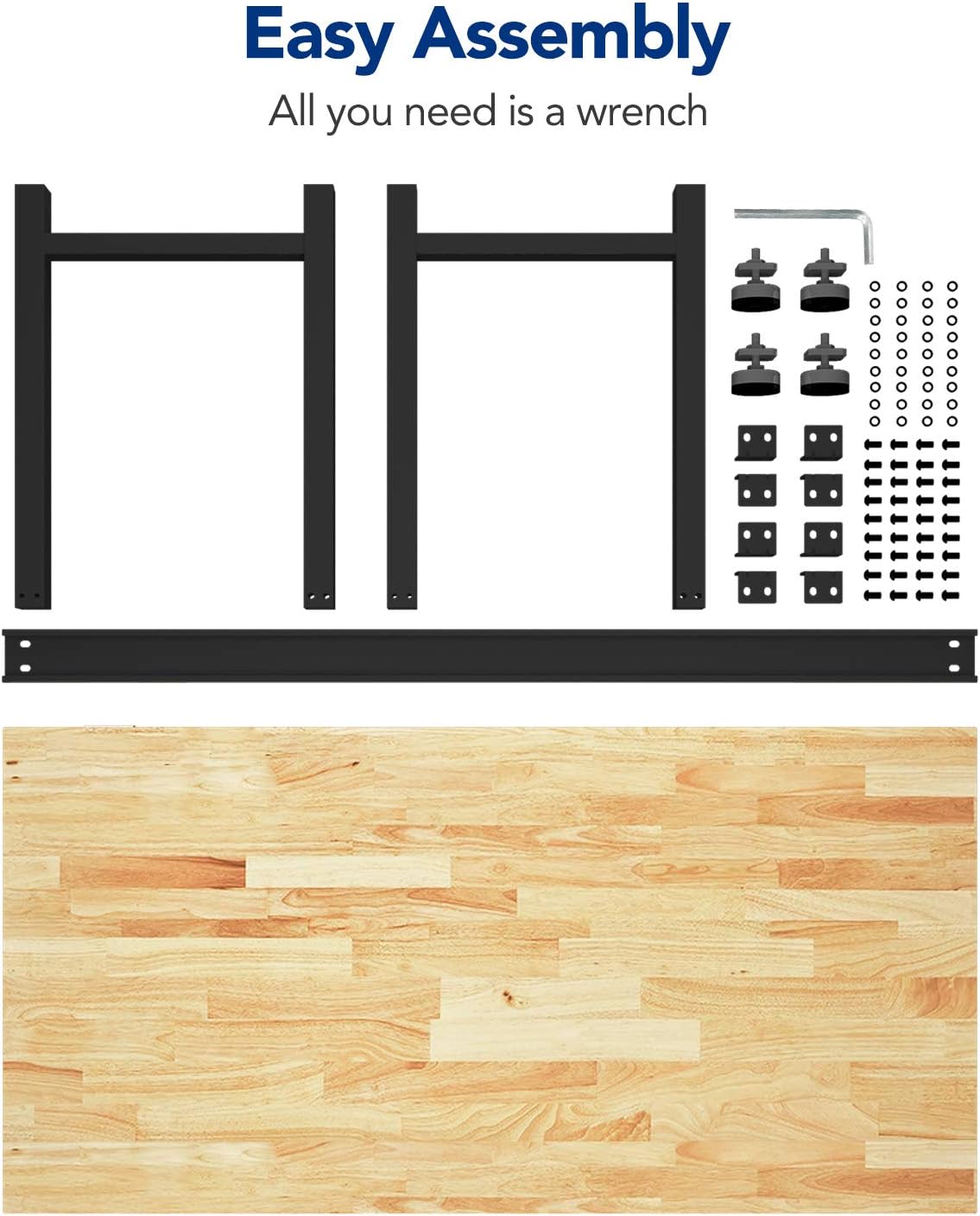 Work Bench with Drawer, 48 x 24 inch, Rubber Wood Top, Heavy-Duty Steel Frame X298852