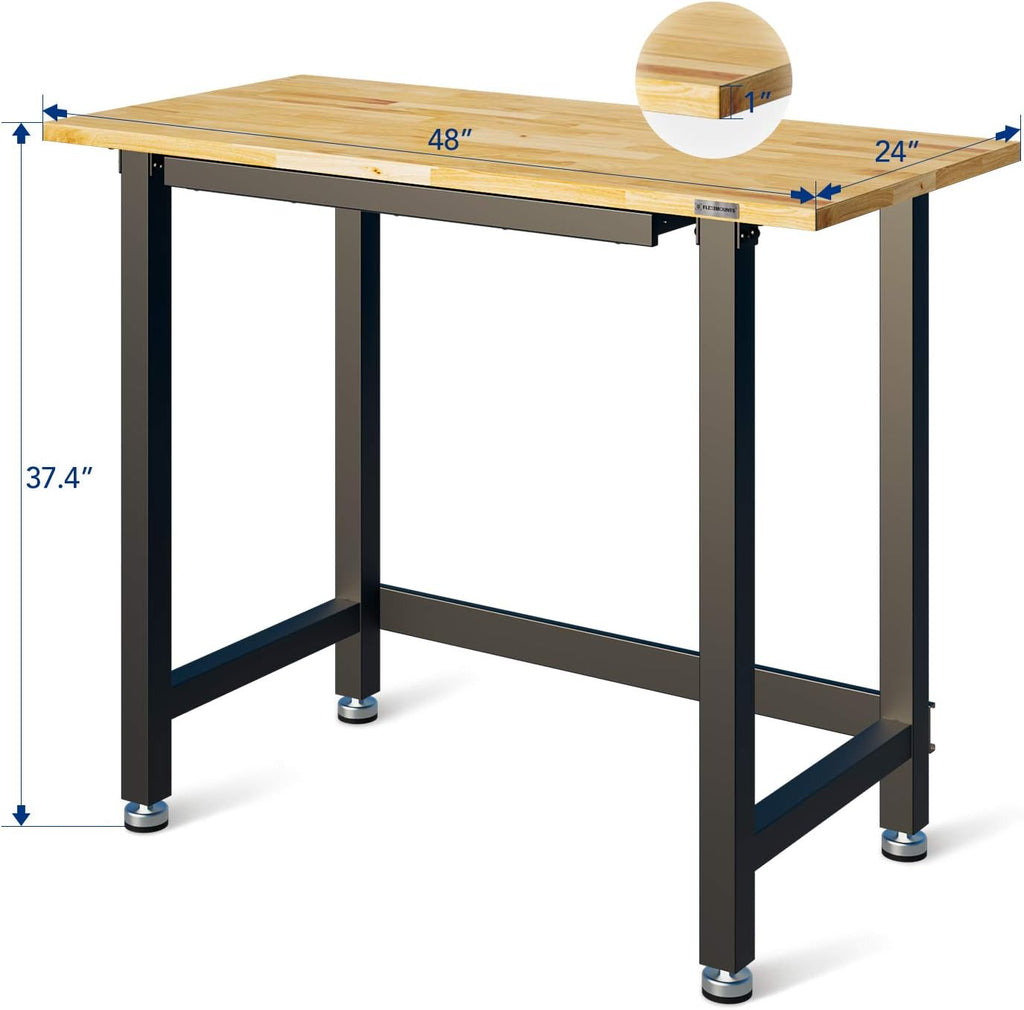 Work Bench with Drawer, 48 x 24 inch, Rubber Wood Top, Heavy-Duty Steel Frame X298852