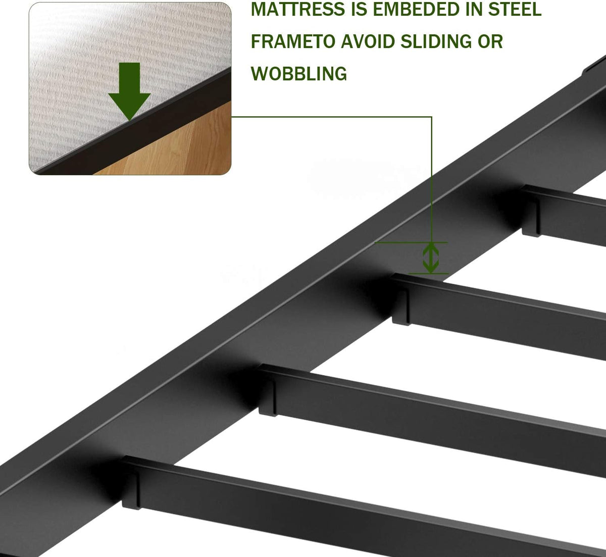 18 Inch Metal Platform Bed Frame with Steel Slats Q785