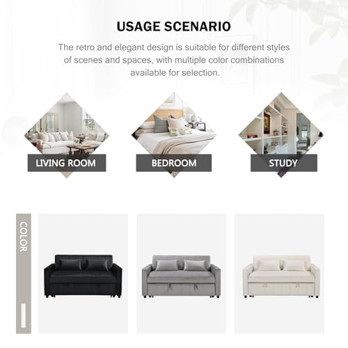 Black Velvet Convertible Sleeper Sofa Bed W344838