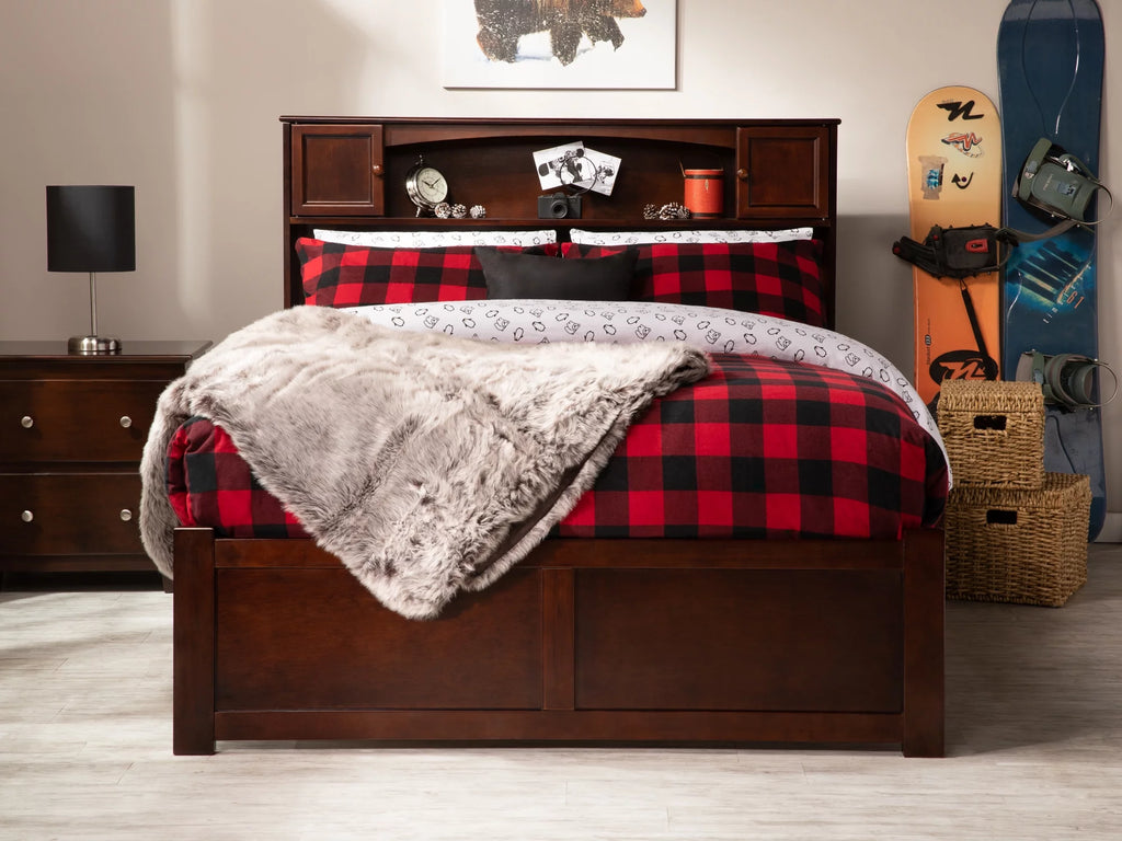 Full Solid Wood Platform Bed with Footboard & Trundle in Walnut H999616