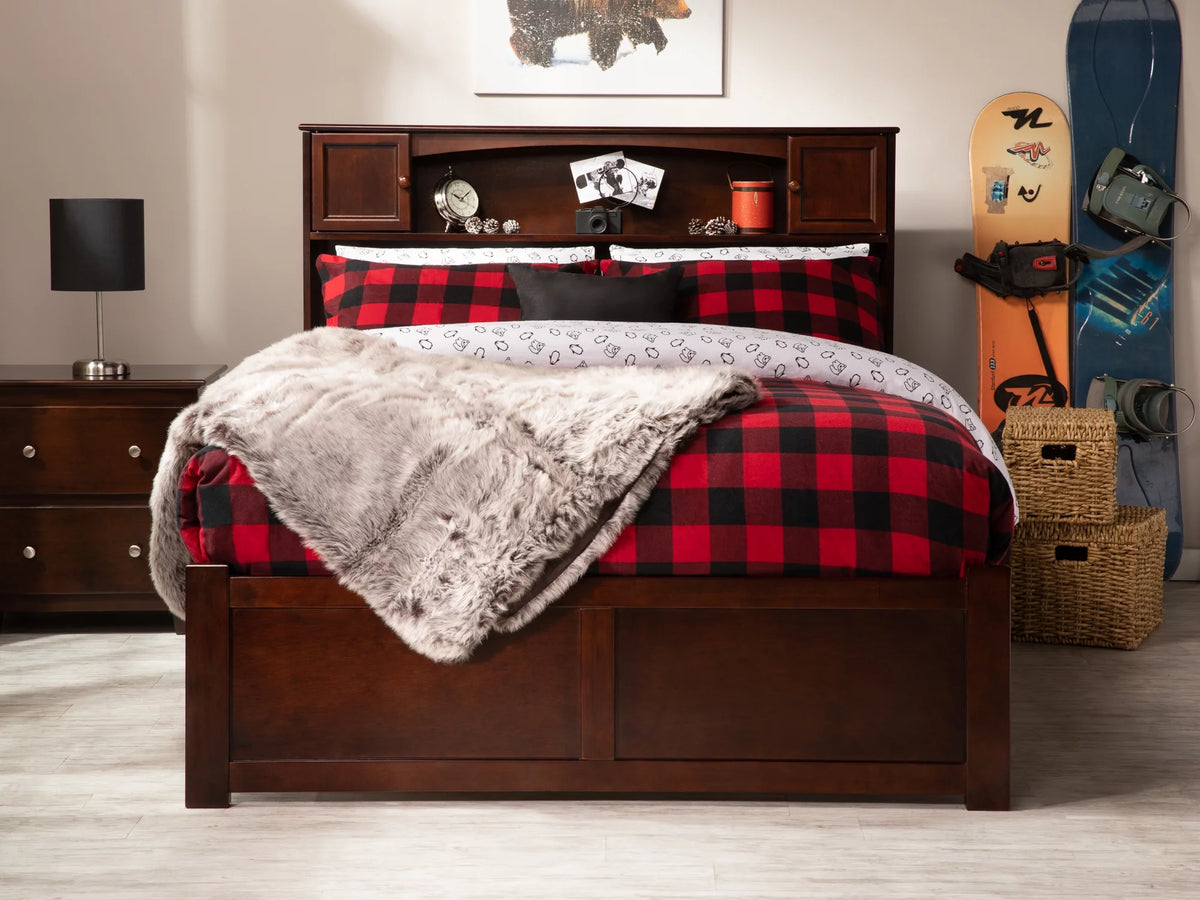 Full Solid Wood Platform Bed with Footboard & Trundle in Walnut H999616