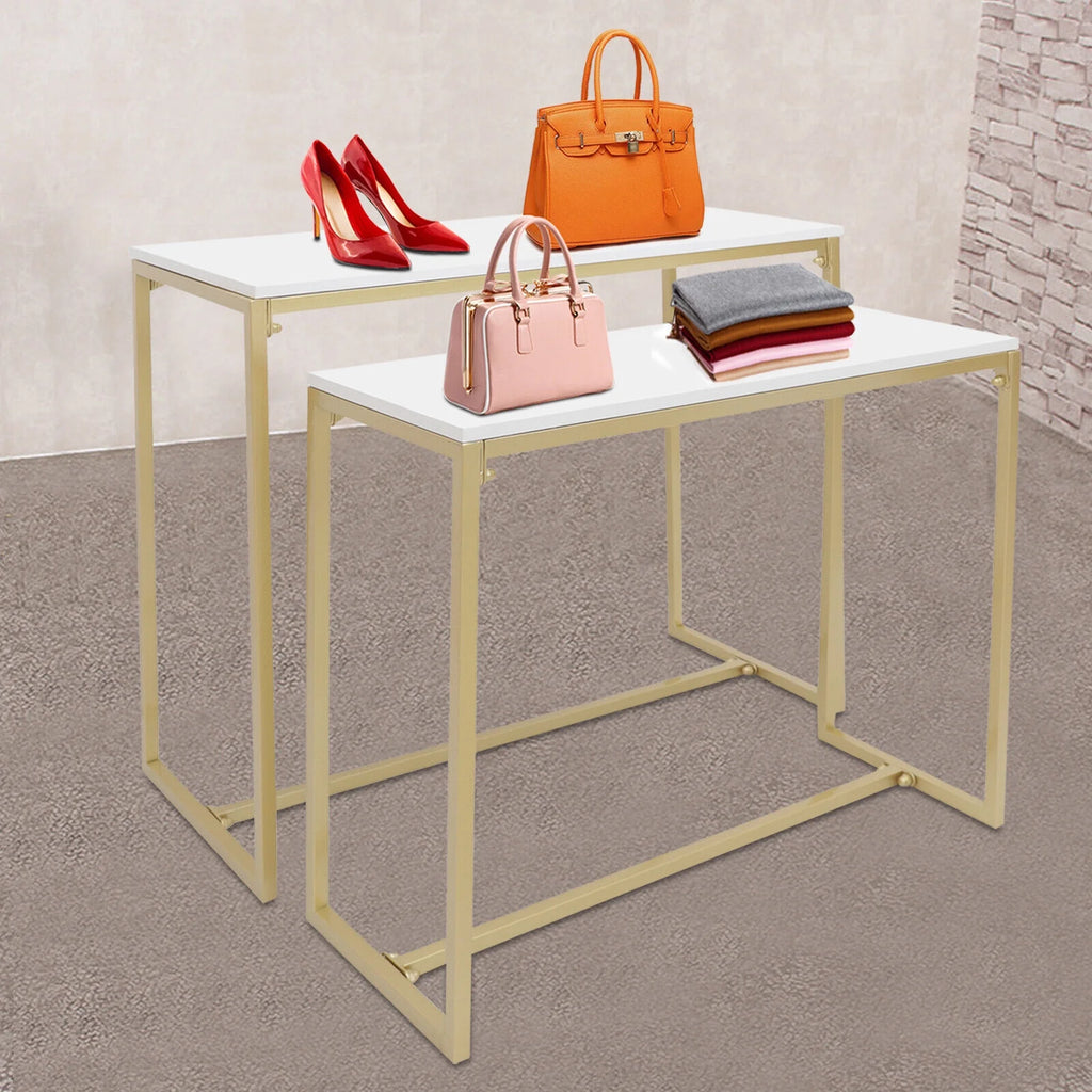 Gold Metal Nesting Tables Display Stand 2 Piece Set W60974