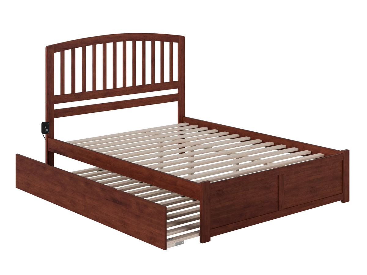 King Solid Wood Platform Bed with Footboard and Twin XL Trundle in Walnut V283