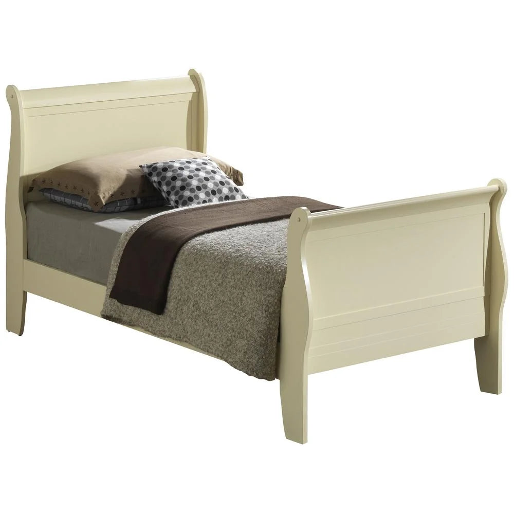 Beige Twin Sleigh Bed with Headboard and Footboard N37185
