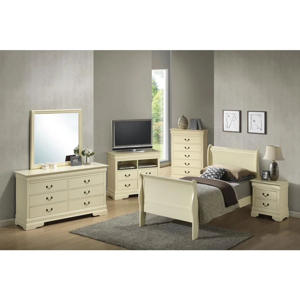 Beige Twin Sleigh Bed with Headboard and Footboard N37185