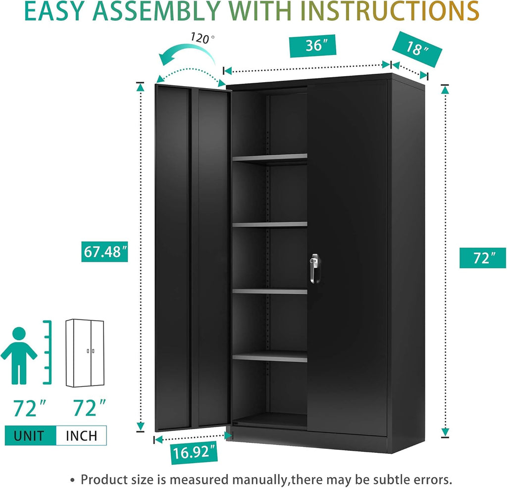 Black Lockable Metal Storage Cabinet with 4 Adjustable Shelves V300656