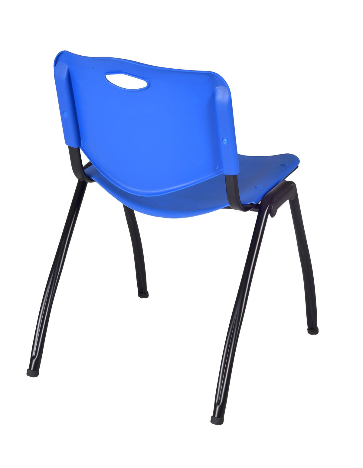 48x22 Round Breakroom Table Maple and 4 Stack Chairs Blue O382