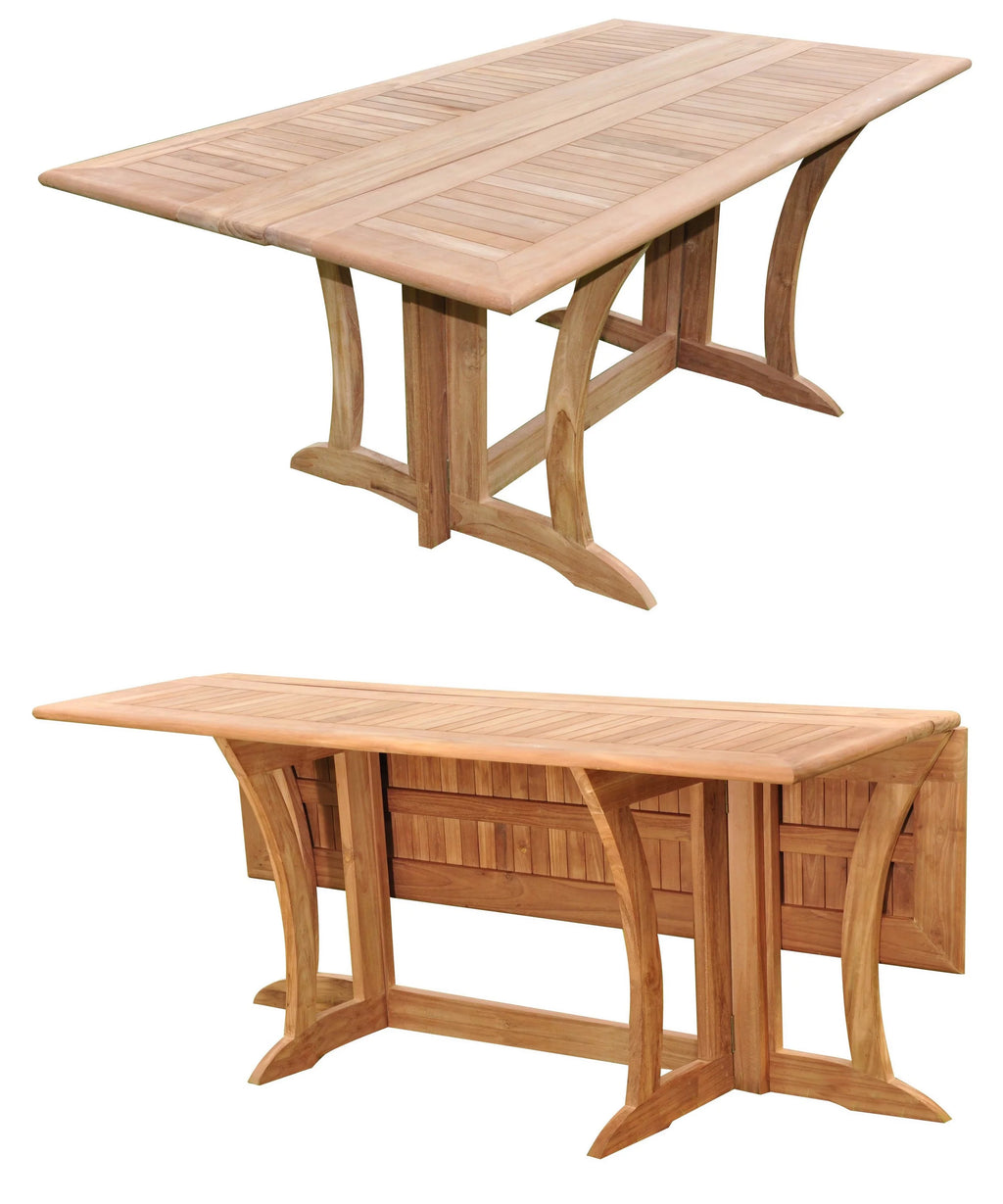 Teak 7 Pc Dining Set with Folding Table and 6 Stacking Arm Chairs C144