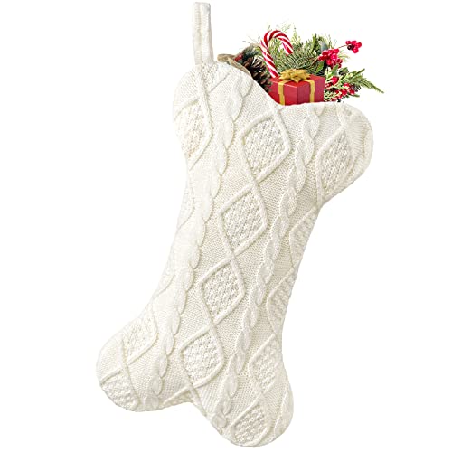 Knit White Bone Shape Dog Christmas Stocking Q5577