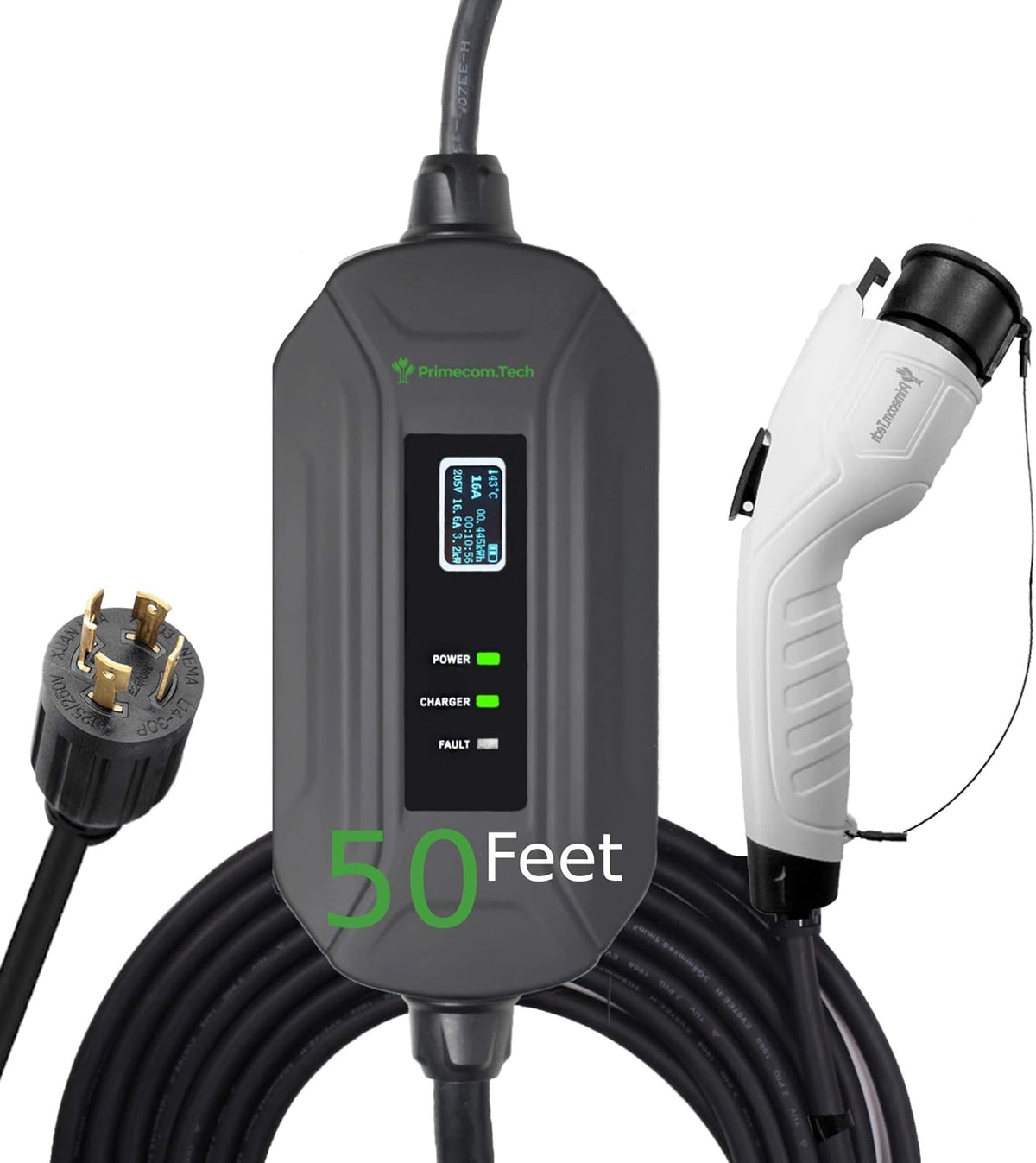 Portable Level 2 Electric Vehicle Charger, 16Amp, 50 Feet V26481