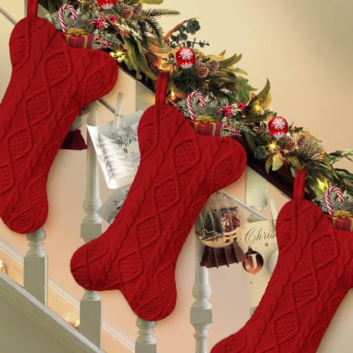 Knit White Bone Shape Dog Christmas Stocking Q5577