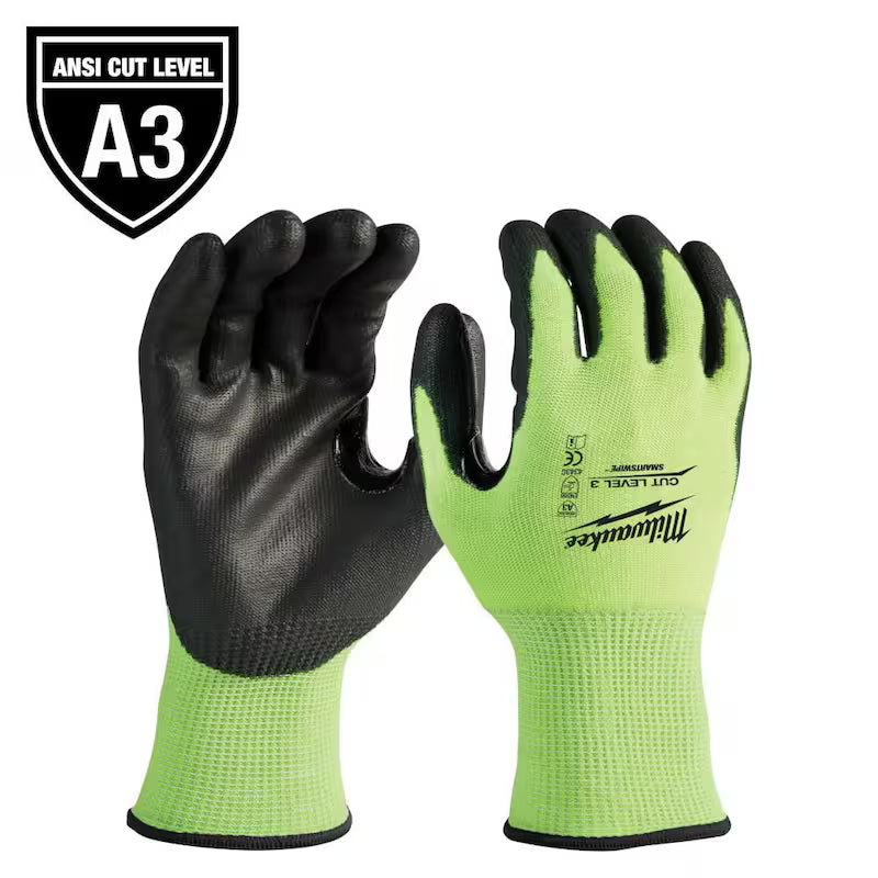 XX-Large High Visibility Cut Resistant Polyurethane Dipped Work Gloves C98374