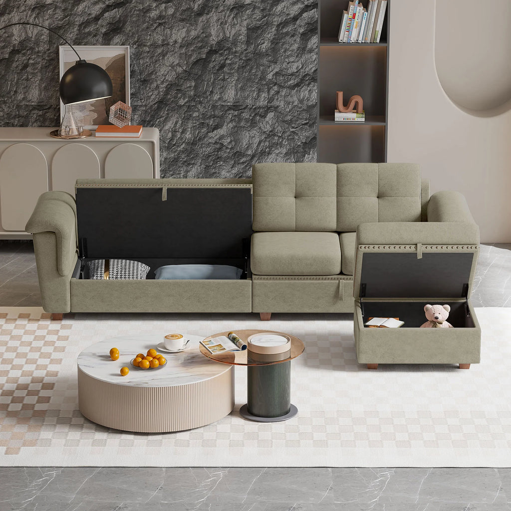 Light Gray L-shaped Sectional Sofa with Ottoman G26441