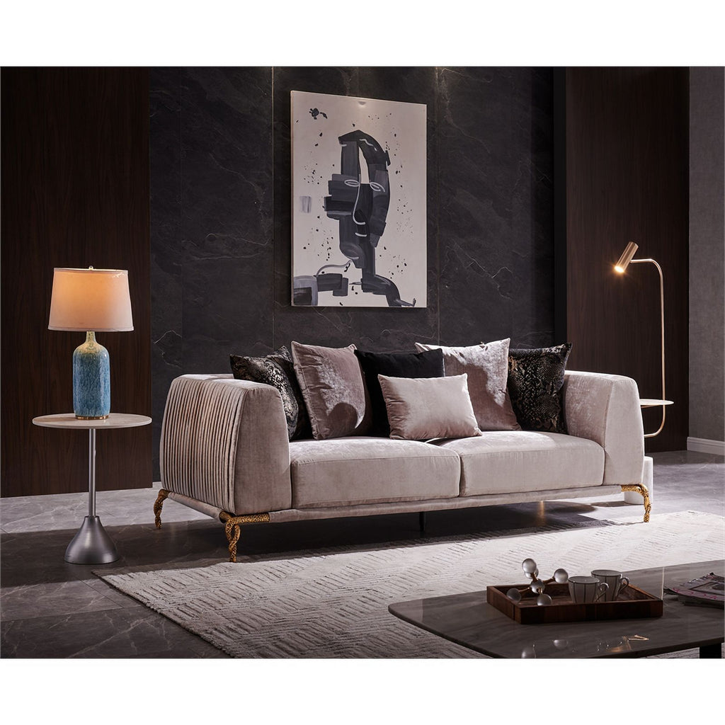 Ivory and Black Upholstered 3 PC Sofa Set S431