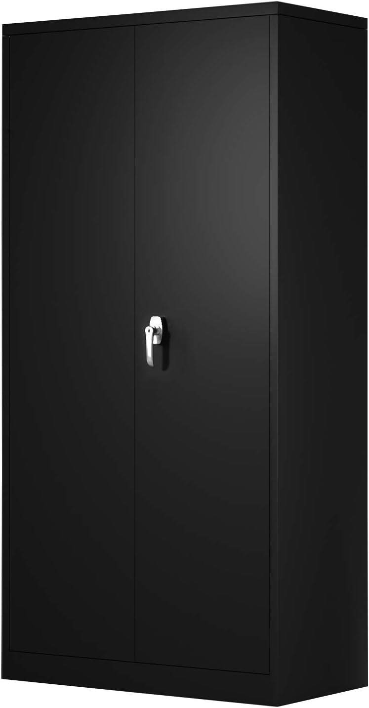 Black Lockable Metal Storage Cabinet with 4 Adjustable Shelves V300656